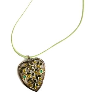 womens green floral  heart necklace